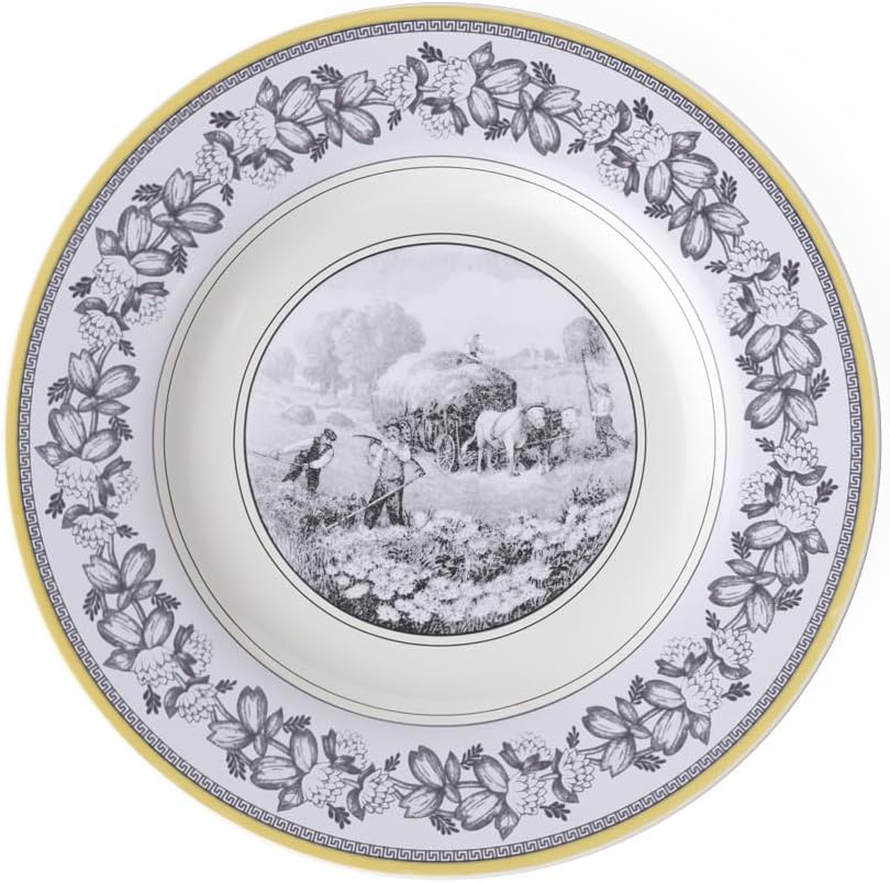 Audun Ferme Dinner Plate, 10.5 in, Premium Porcelain, White/Grey/Yellow
