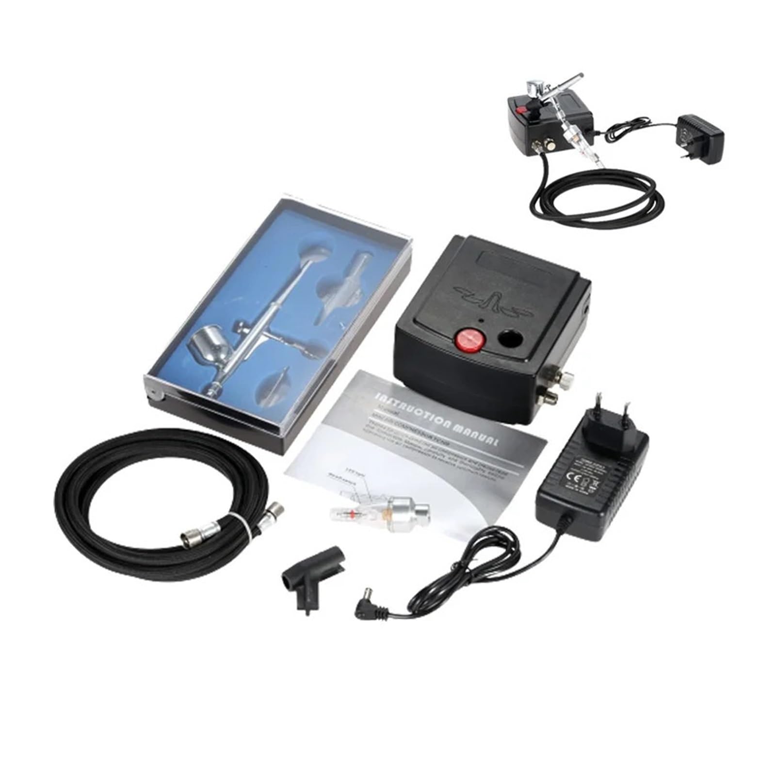 Pistola de clavos, Pistola pulverizadora de pintura 100-240V, Kit compresor aire con aerógrafo for arte, manicura, artesanía, pastel, modelo pulverización, cepillo, juego herramientas for uñas