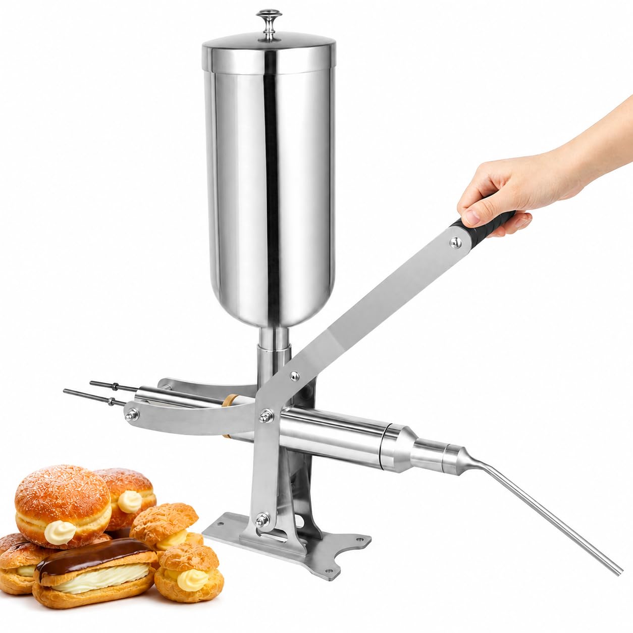 HCAUYNN Commercial Pastry Filling Machine 5L, Manual Churro Cream Filler with Adjustable Filling Control, Stainless Steel Donut Jam Injector for Bakery Dessert Shop BentTip