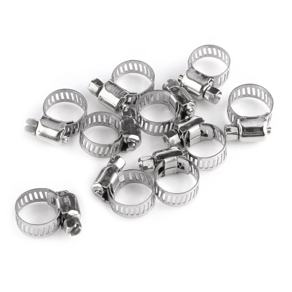 Pipe Clip Tube, 10pcs Stainless Steel Screw Band Hose Clamps, Clamp worms Gear ClampDurable, adjust, and reliables for Various Applications(16 25)