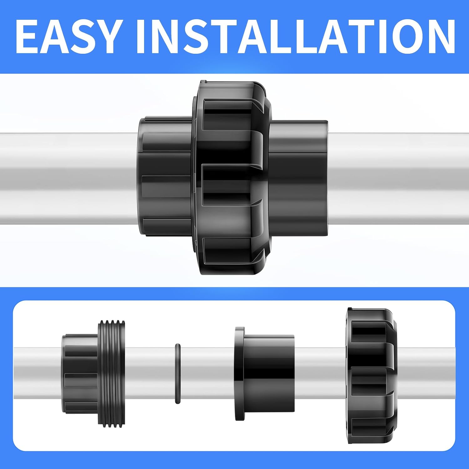 ChillWaves PVC Pipe Fitting，2" Slip Union Adapter Coupling，Schedule 80，EPDM O-ring，Socket x Socket(2-PACK)