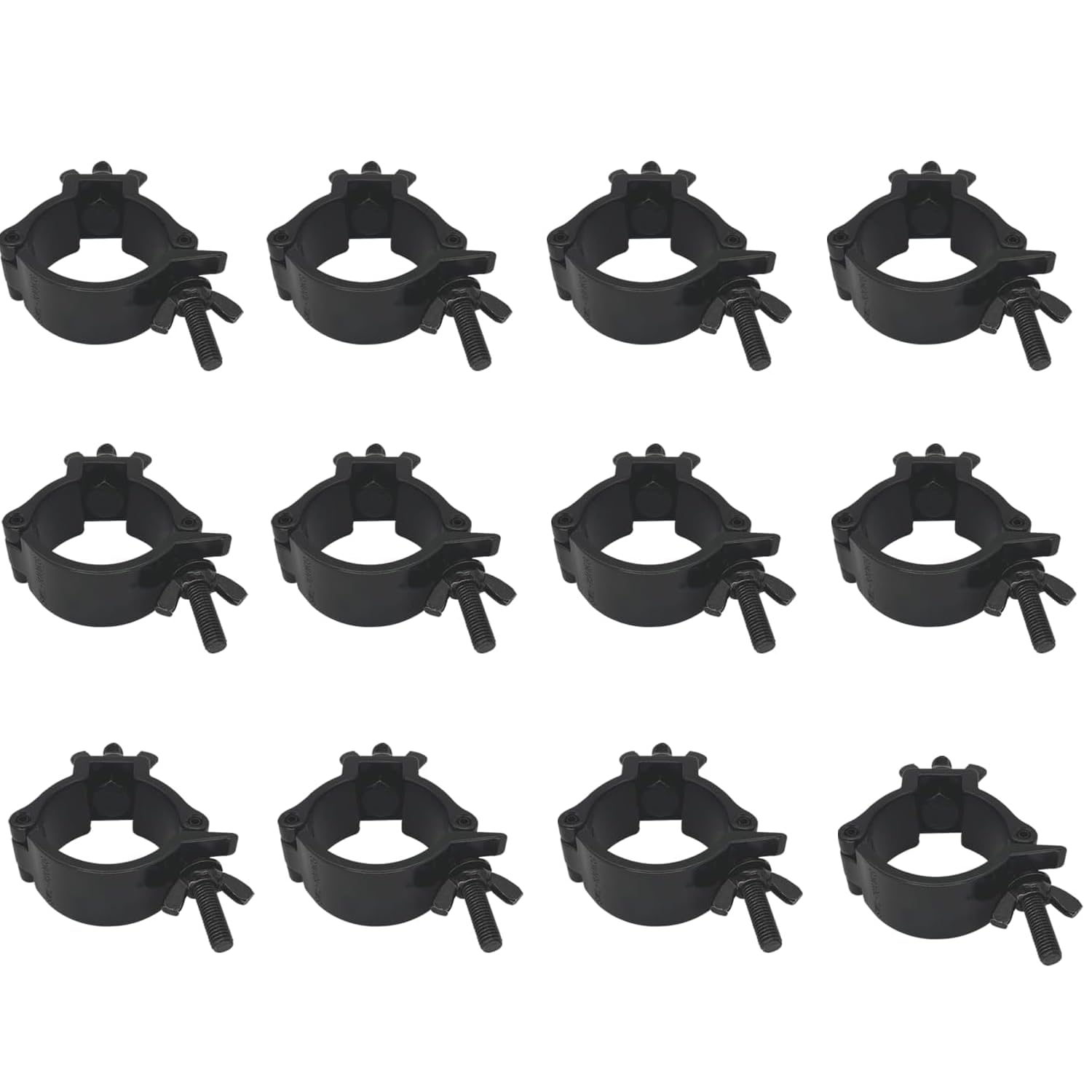 12 Ganci Professionali in Alluminio Nero per Truss 48-52mm - Attacco Rapido per Luci Palco, Eventi e DJ