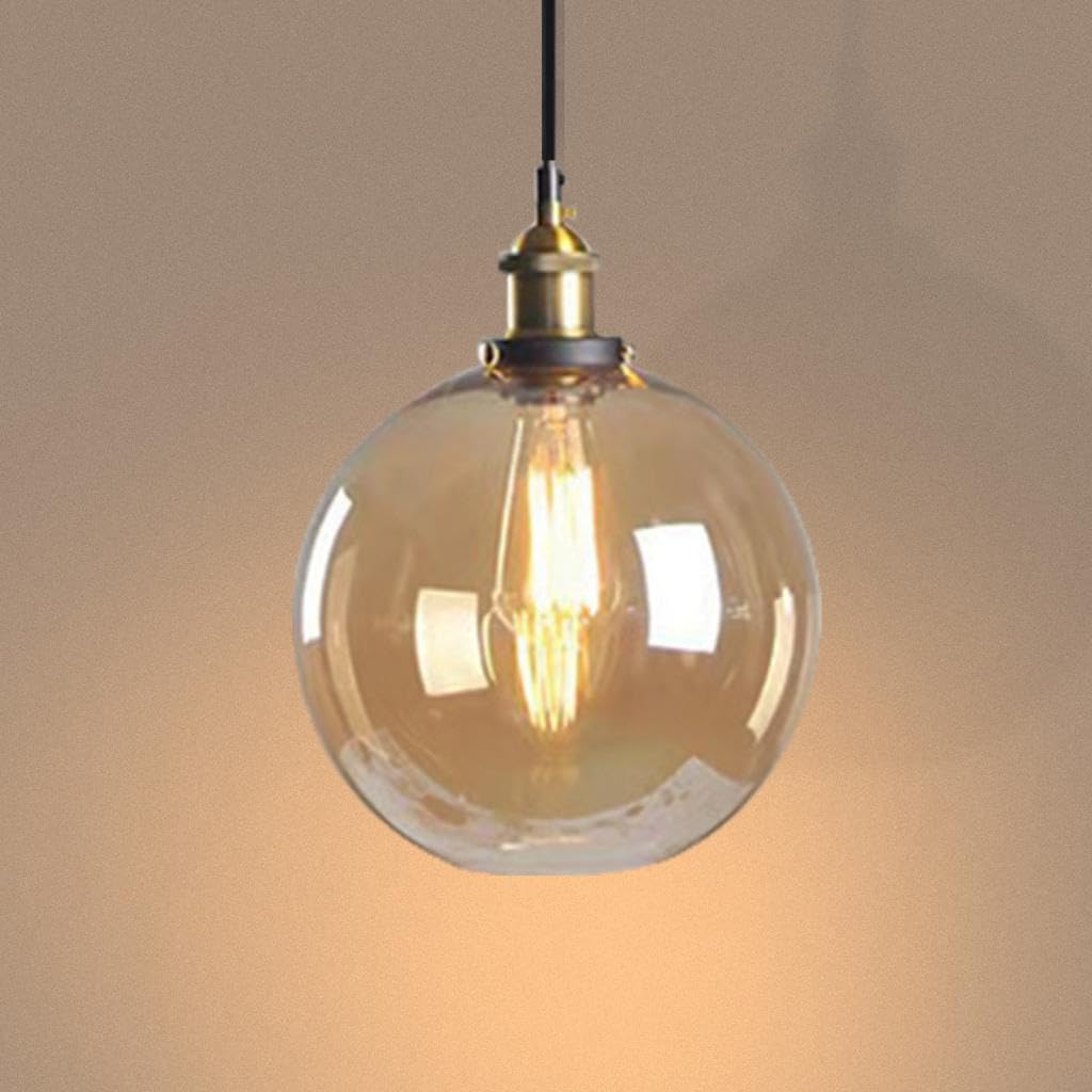 LIGINOK Vintage Pendant Light Industrial Glass Lampshades for Ceiling Lights Amber Light Shades Ceiling E27 Chandelier Adjustable Hanging Lights for Living Room Dining Room Loft,C