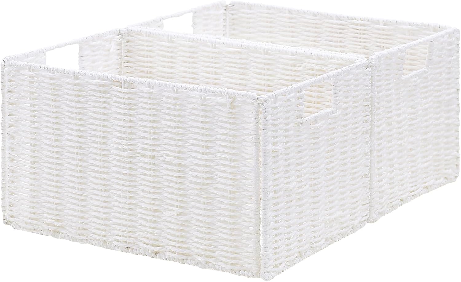 Vagusicc Wicker Storage Basket, Set of 2 Hand-Woven Paper Rope Wicker Basket, Small Storage Baskets for Organizing Toilet Paper Basket, Foldable Large Cube Storage Organizer Bins for Shelves (White)