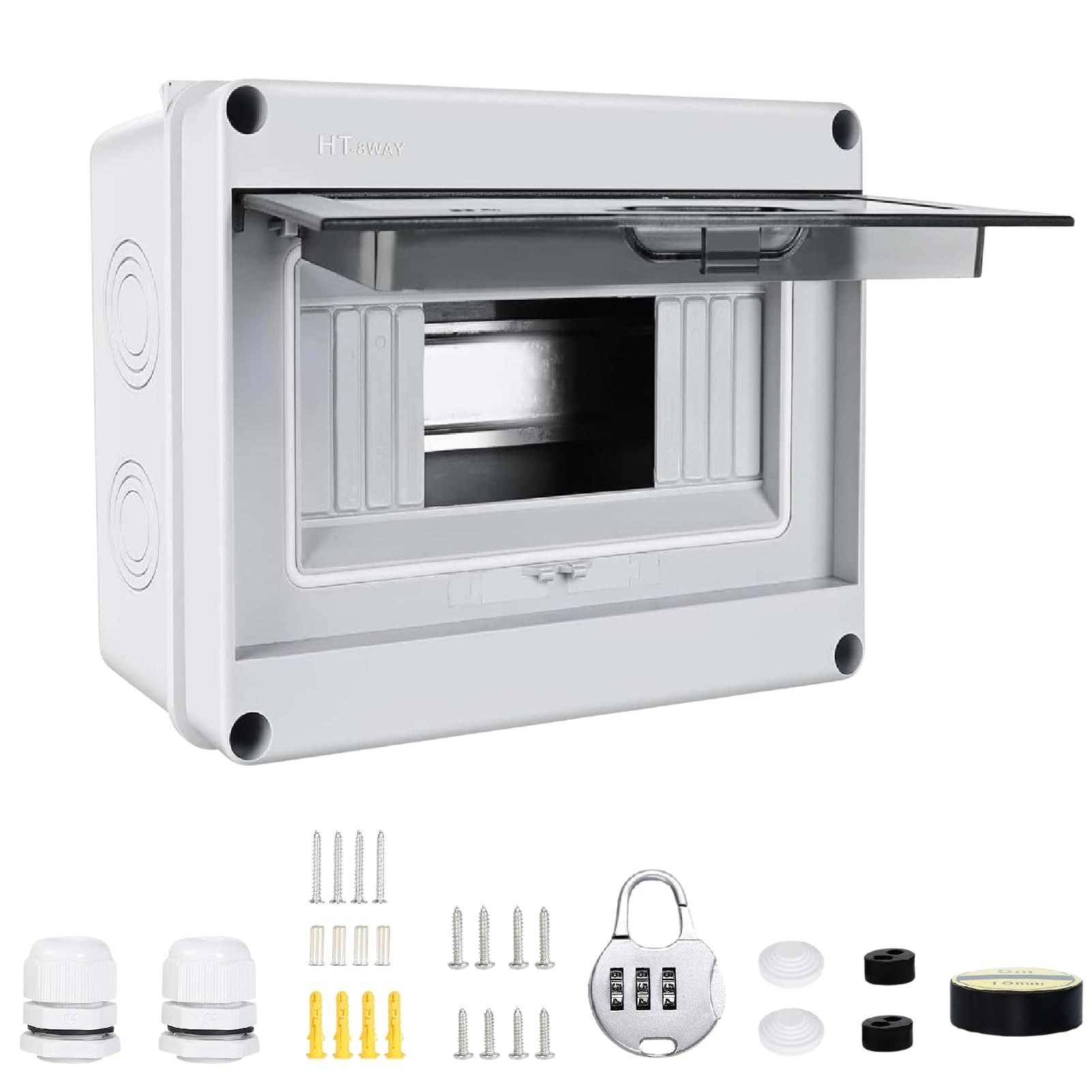 DEWIN Distribution Protection Box, IP65 Waterproof Outdoor Fuse Box Surface-Mounted Small Distribution Box for Indoor Outdoor Gardens Industrial Sites(8 Way)