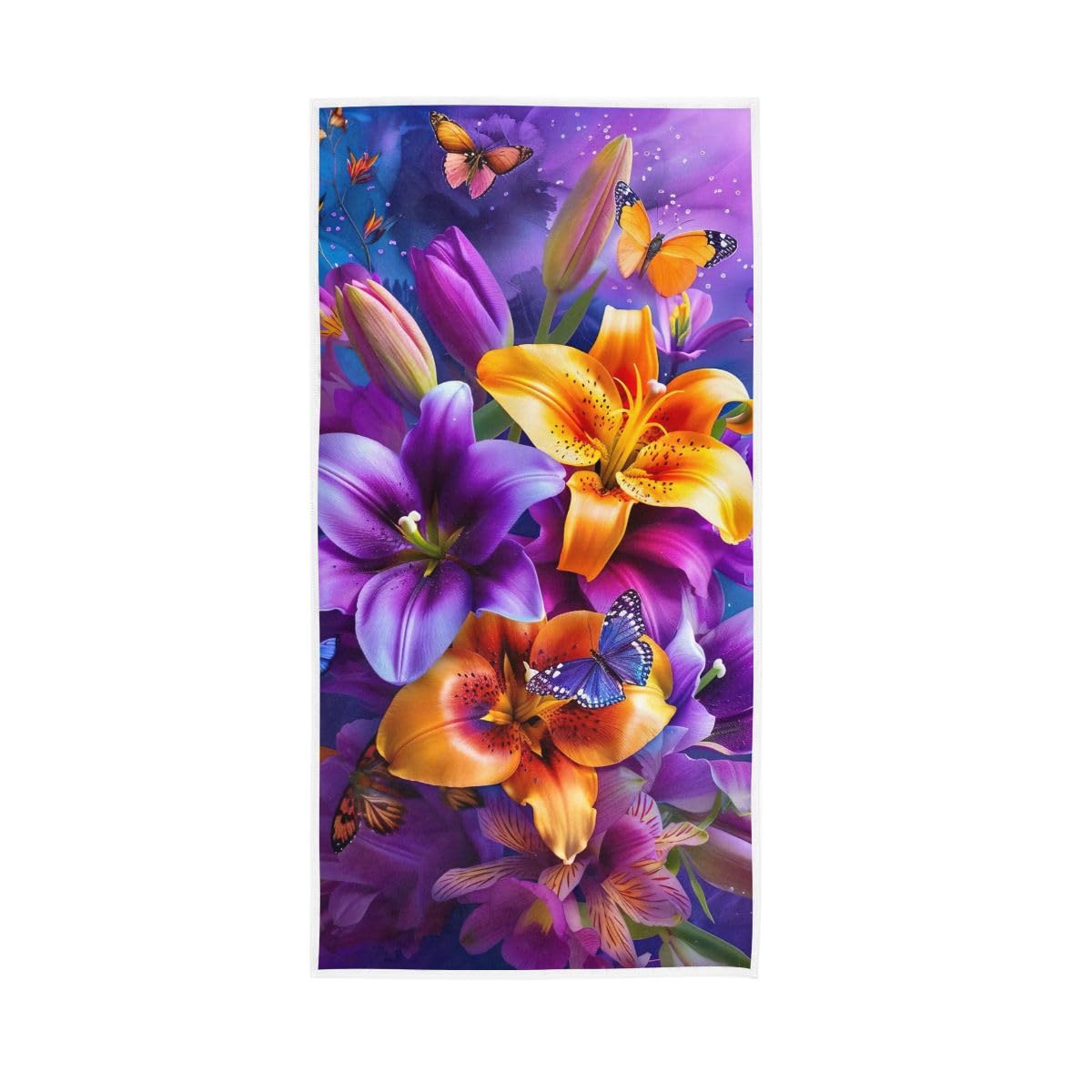 HUYGD Vibrant Bouquet of Lilies Hand Towel Cotton Absorbent Soft Decorative Towel for Bathroom 15 x 30 Inch