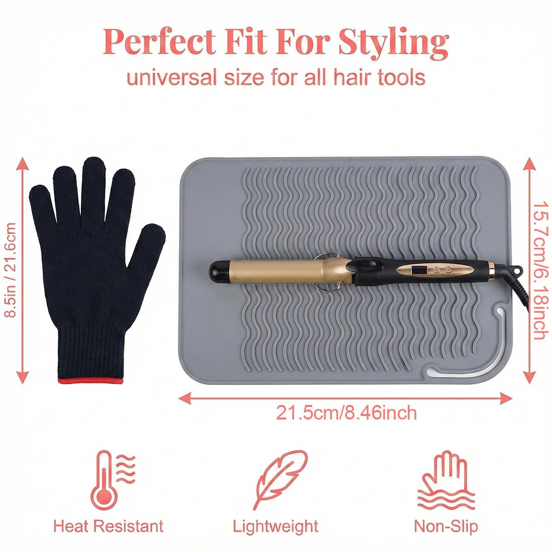 2 Pcs Gants Contre La Chaleur De Protection et 1 Coussin Anti-brûlure, Coiffure Anti Chaleur,Professionnels Anti Chaleur pour Coiffure
