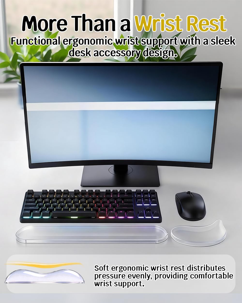 Przezroczysta żelowa podkładka pod nadgarstek z podkładką pod mysz, ergonomiczna podkładka pod nadgarstek do klawiatury i myszy komputerowej, antypoślizgowa podkładka chłodząca do biura, gier