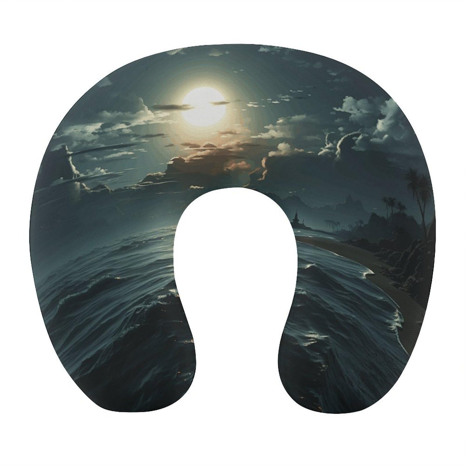 Adfgyerh Style Sea Moon U-Shaped Pillow，Memory Foam Pillow Core，Cushion ，Provide Neck Support ，Travel Pillow，Suitable For Airplanes, Cars, Homes, And Offices.