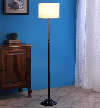 Ntu-17 Off White Cotton Shade Floor lamp with Metal Base by tu casa Holder Type b-22 (Bulb not Included)
