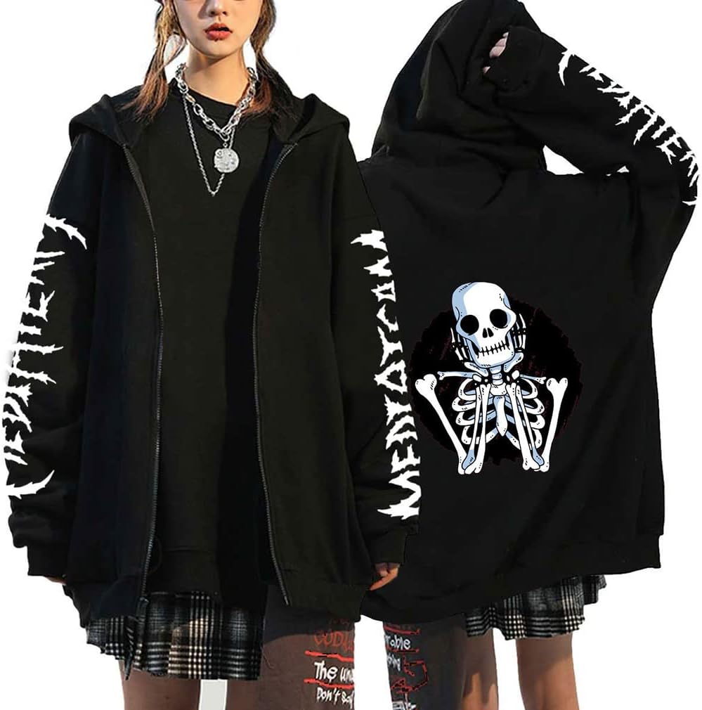 Halloween Skelett Hoodie Für Erwachsene - Unisex Kapuzenpullover Mit Reißverschluss
