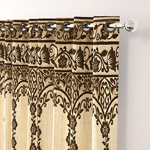 Image of Story@Home Set of 4 Piece Jacquard Multi Eyelet Fancy 5 feet Premium Designer Window Curtains, 60 inch X 46 inch, Brown