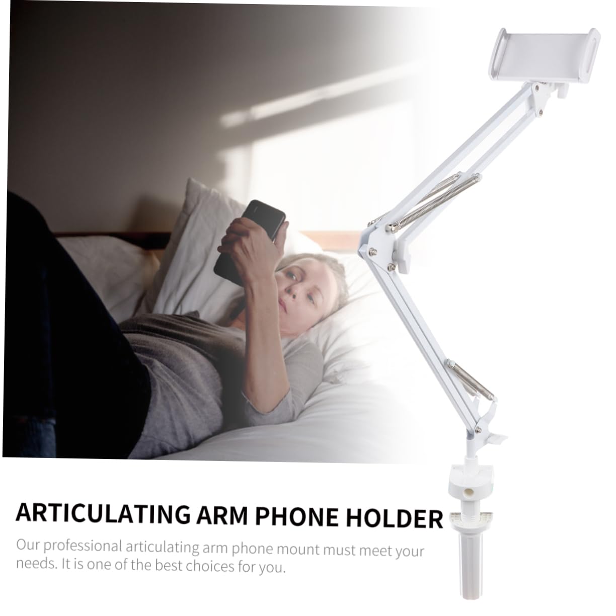 Angoily Articulating Arm Phone Bracket Rotatable Tablet Clamp for Desk Compatible Smartphones and Tablets Easy Installation Space-Saving and Leisure Use