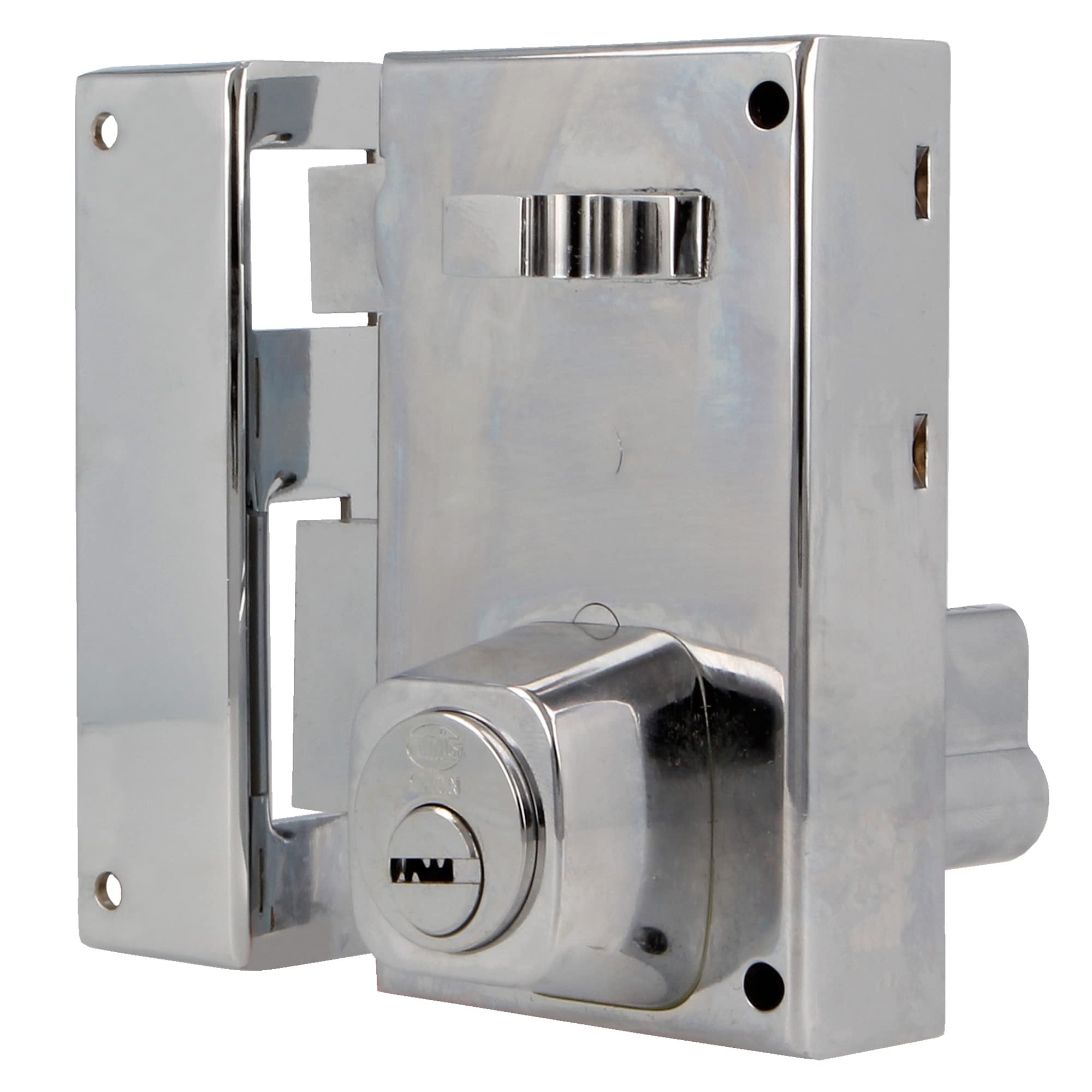 Amig - Serratura da sovrapposizione a sinistra con leva di chiusura, linguetta e maniglia per porte in legno mod. 76-67 x 112 mm - Cilindro Europrofilo - Acciaio Argento