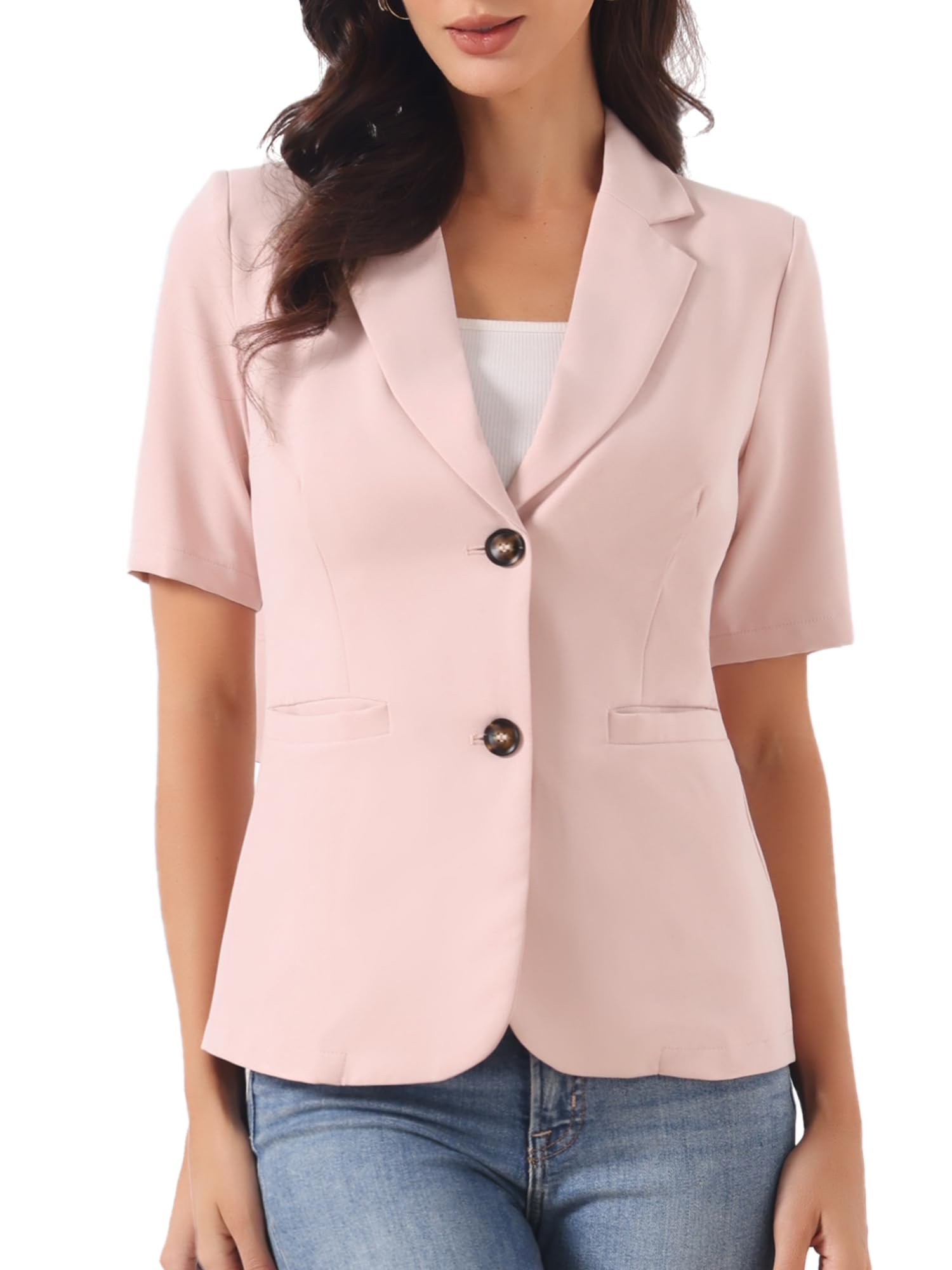 Allegra K Blazer à Manches Courtes Femme à Revers Cranté Veste de Costume Décontractée avec Poches pour Le Travail