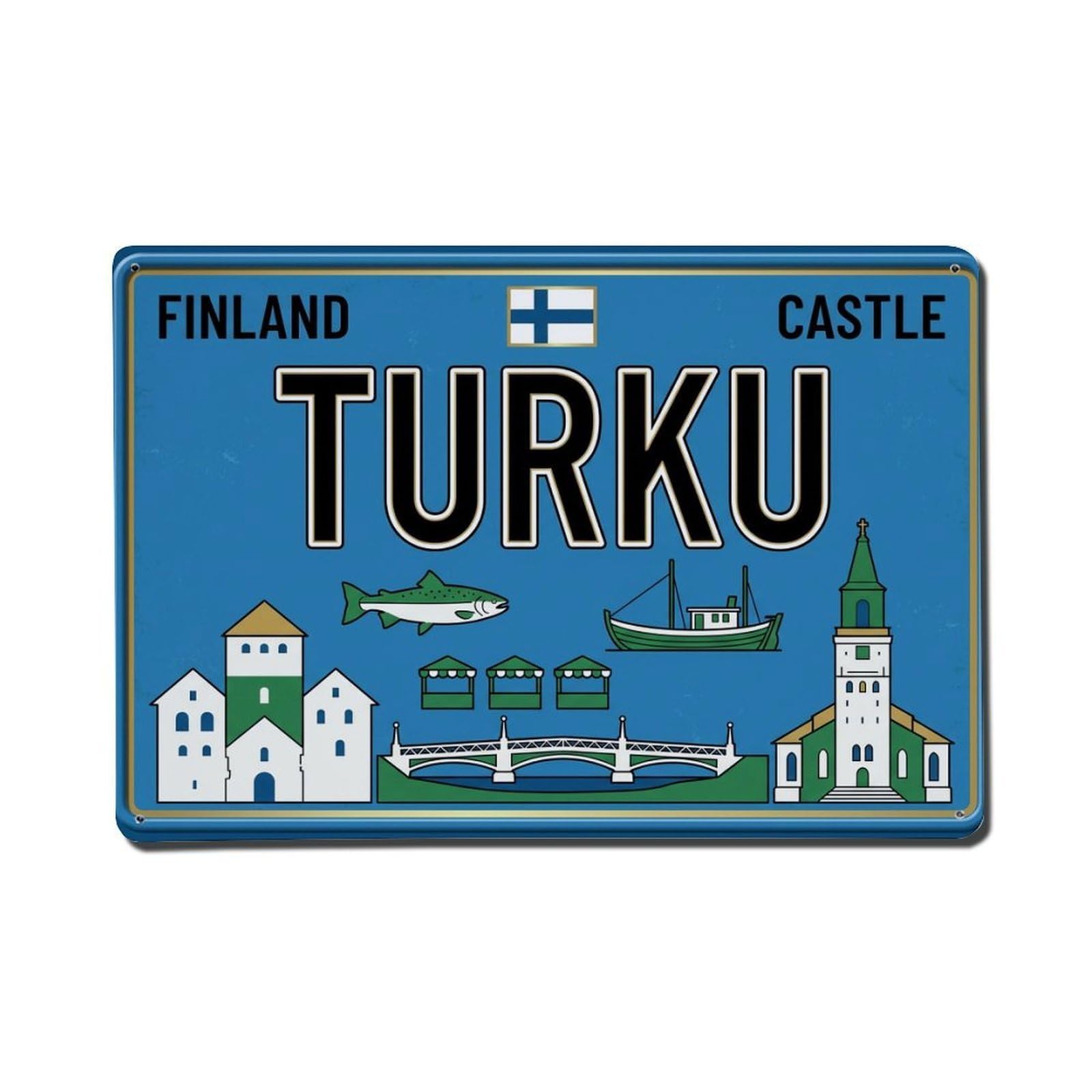 Xanthor Style Vintage Travel Turku Finland Castle River Metal Tin Sign
