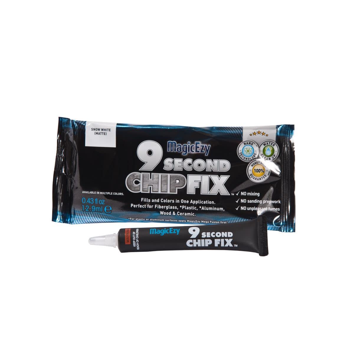 MagicEzy 9 Second Chip Fix (Snow White) - Fix Fiberglass Damage - Gouges, Cracks and Chips - Strong Marine Epoxy Repair Filler for Fiberglass Boats