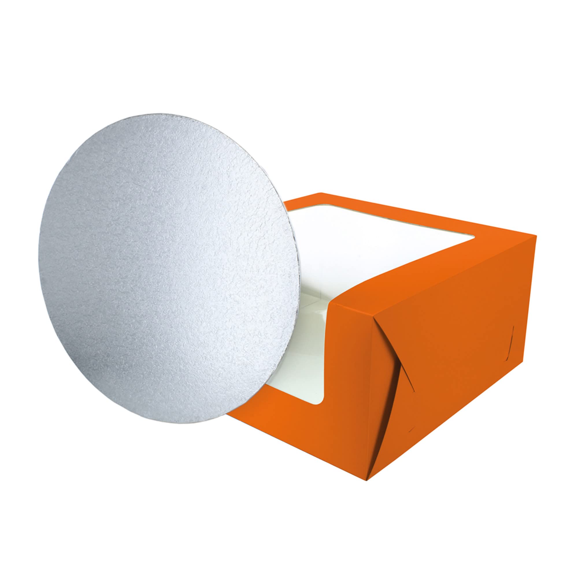 Baked With Love Orange,Silver 90283 Tangerine Orange Cake Box And Board, 10 Inch Colourful Windowed Treat Box And Silver Card For Birthday, Celebrations, Parties. 10" Box And Board
