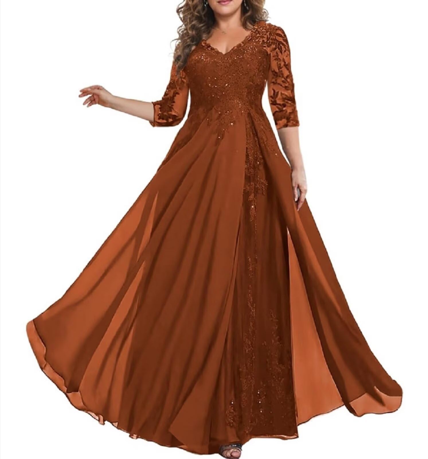HUINI Mutter der Braut Kleid mit Ärmel Lang Chiffon Elegant Hochzeitsgast Kleid A-Linie