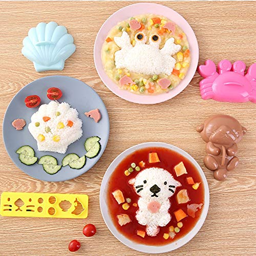 Reisform Cartoon Ozean Bento Maker Form Muschel Krabbe & Seal Algen Nori Expression Cutter Bento Zubehör DIY Küchenwerkzeuge für Baby Kinder Mahlzeit, 5 Stück