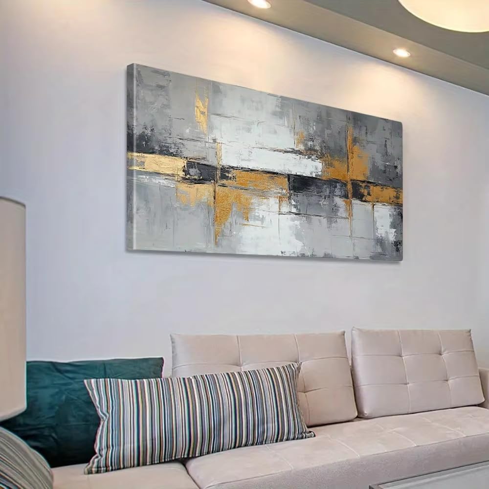 GOSRD Lienzo abstracto moderno con diseño fluido en blanco, negro y dorado para decoración de pared en sala de estar (60 x 120 cm/marco interno).