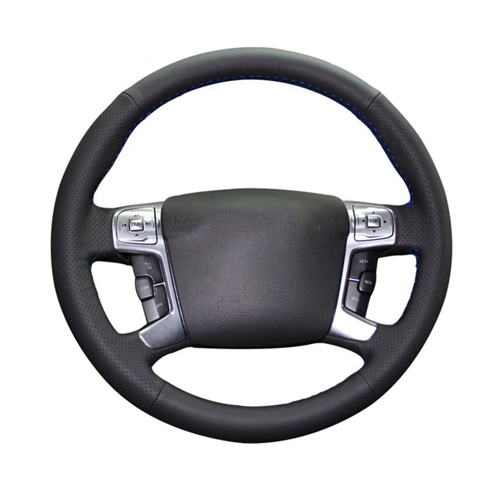 Couvre-volant Ford Mondeo Mk4 / S-Max – Noir, Couture Rouge/bleue – Anti-dérapant, Protection Cuir