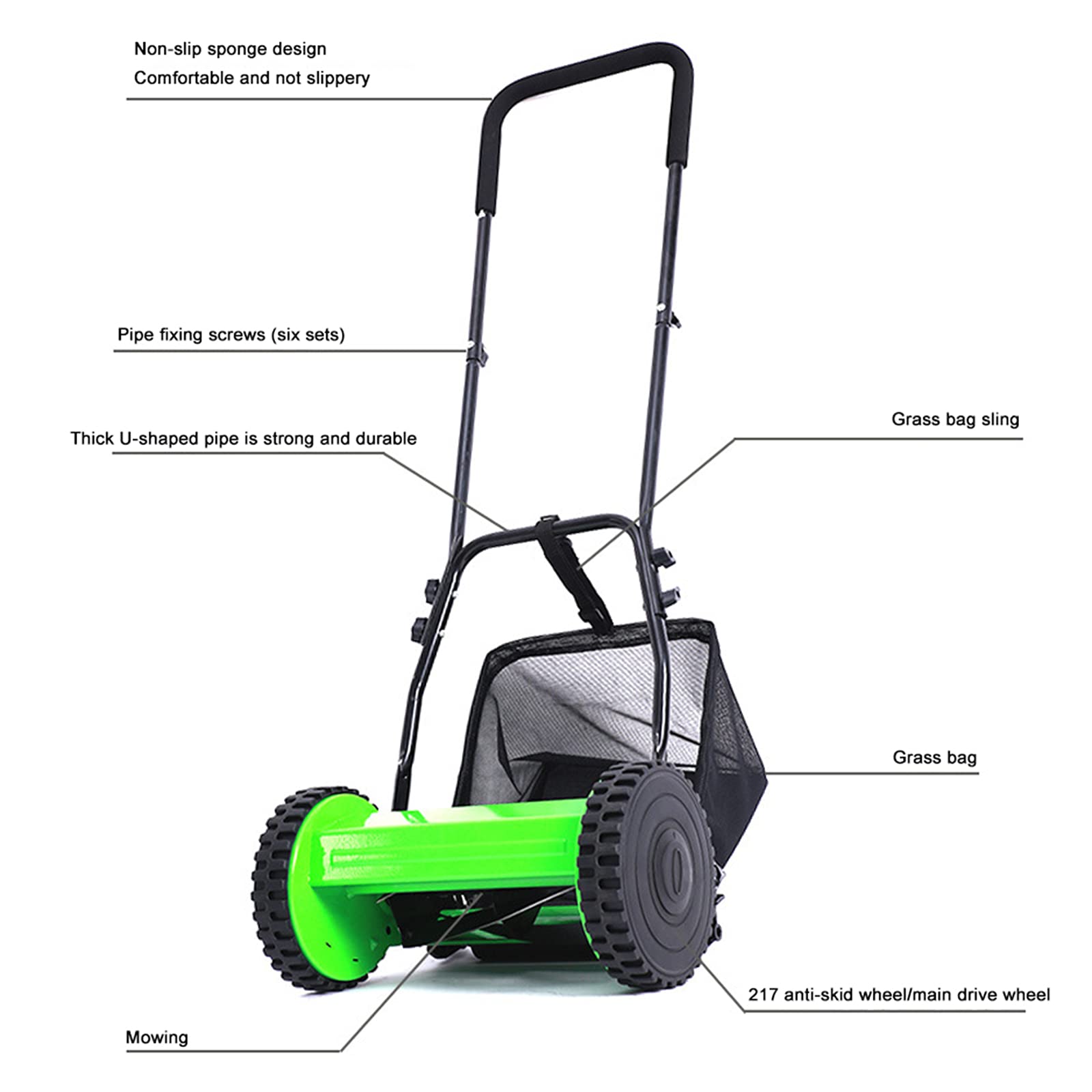 TIM-LI Cortacésped De Carrete Manual De 12 Pulgadas - Cortacésped De Empuje para El Hogar con Bolsa Recolectora Trasera, Ahorro De Espacio, Ancho De Corte 30 Cm