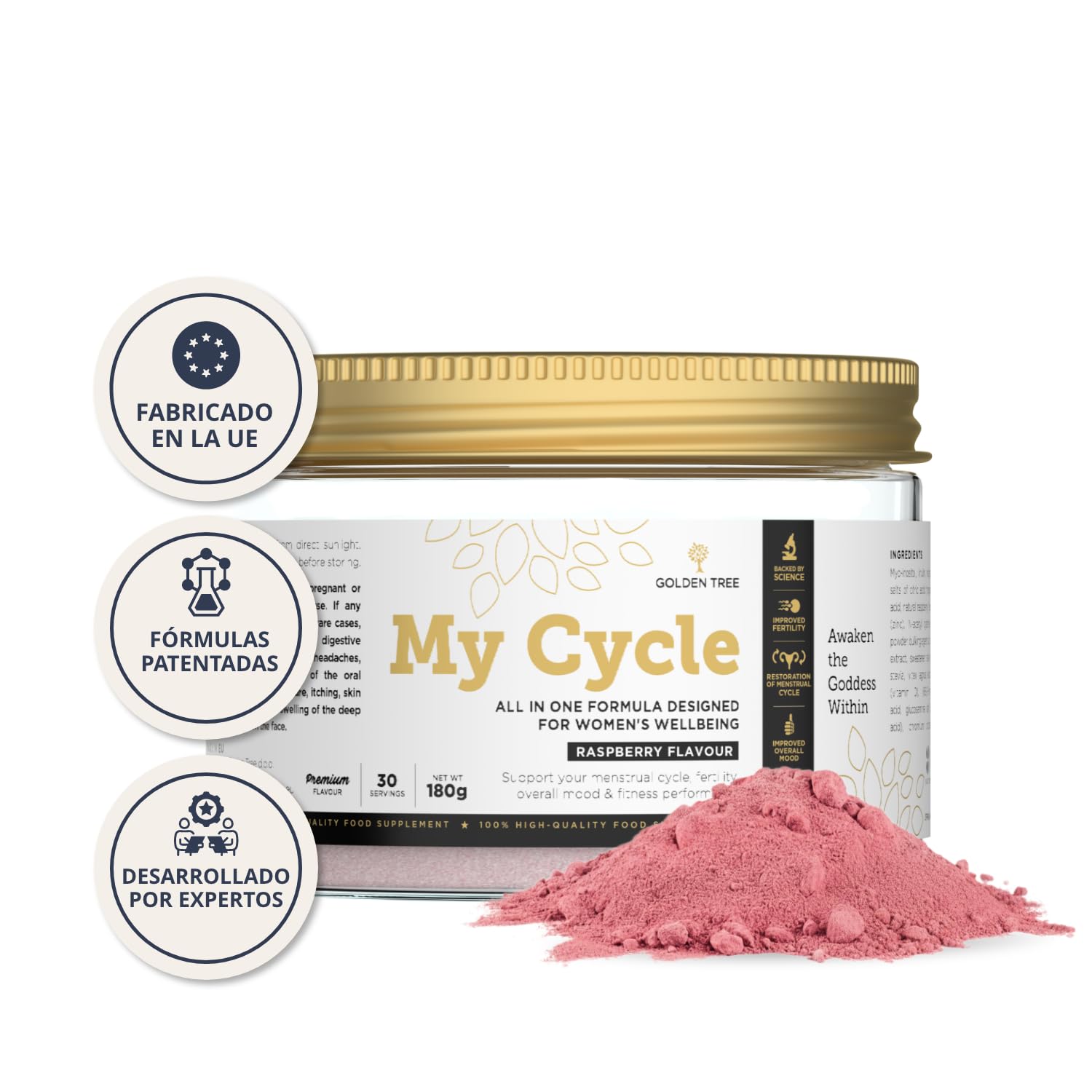 Golden Tree My Cycle en Polvo, 30 Porciones | Mio-Inositol 3000 mg, D-Quiró-Inositol, NAC, Vitex, Magnesio, Zinc, Folato, Cromo y Vitamina D