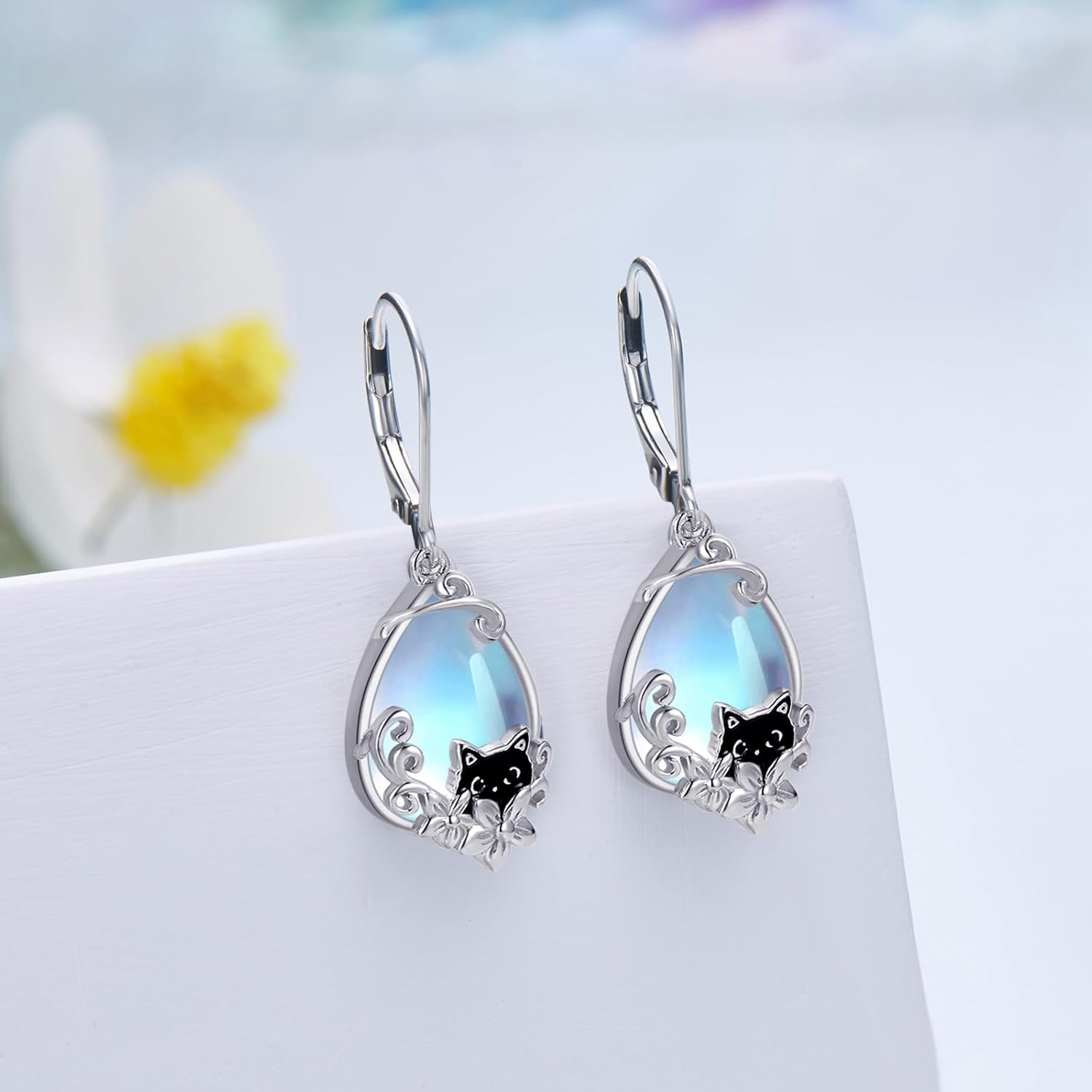 Black Cat Earrings 925 Sterling Silver Moonstone Earring Cat Jewelry for Women Birthday Gift - Image 5