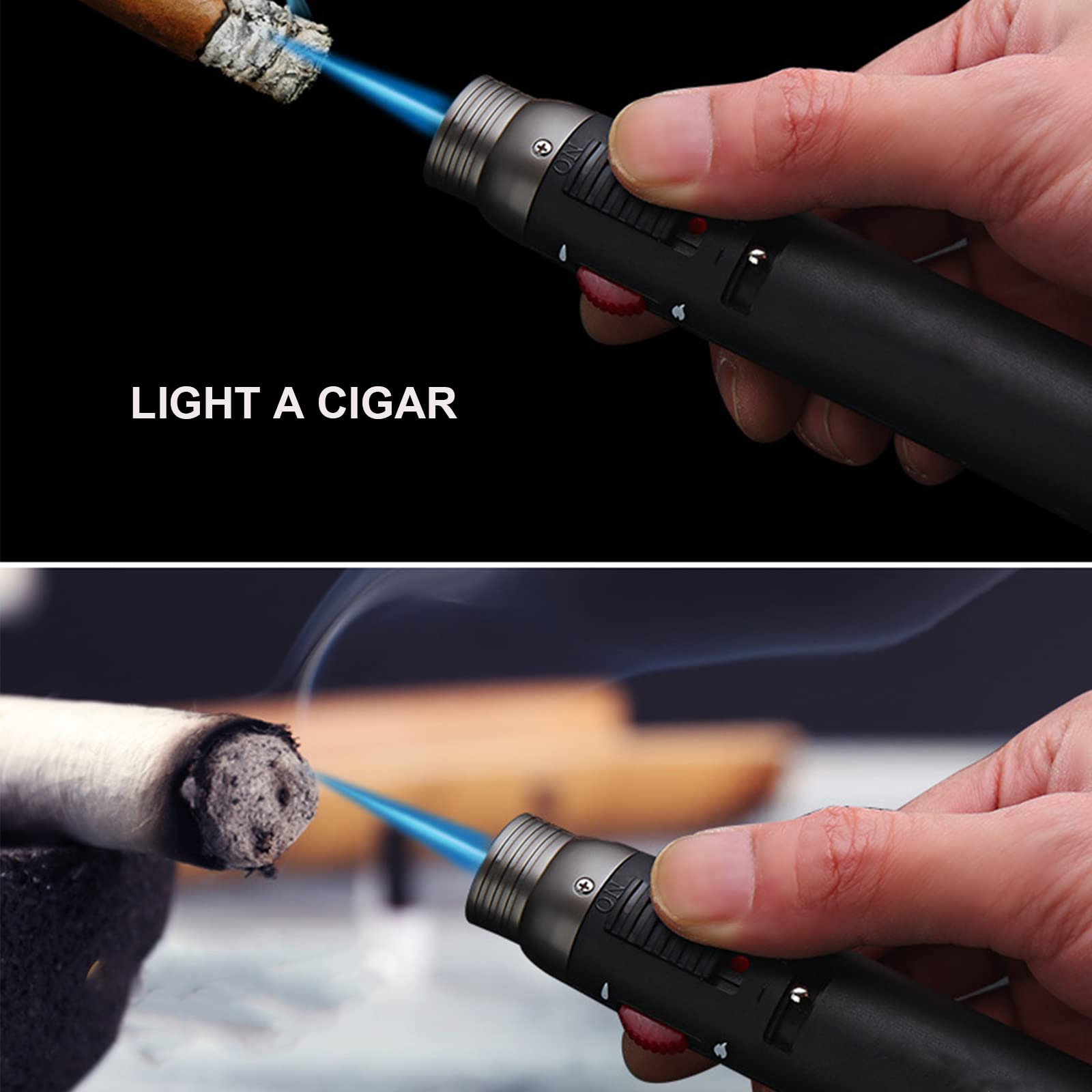 Lot de 2 Briquets Torche Butane Long Stylo Briquet Rechargeable et Réglable Flamme Briquet Camping pour Homme Gadget (gaz Non Inclus)