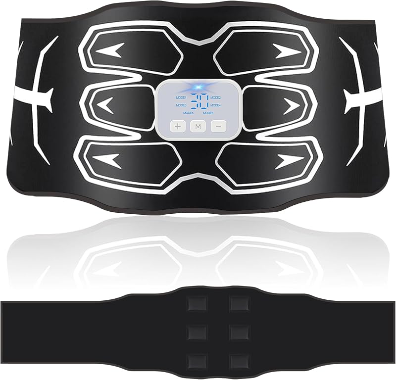 Electrostimulateur Musculaire, ceinture abdominale electrostimulation, Lavable, Coussinet en silicone doux pour la peau, Pas besoin de remplacer, 6 modes, 30 niveaux, stimulateur musculaire, Unisexe