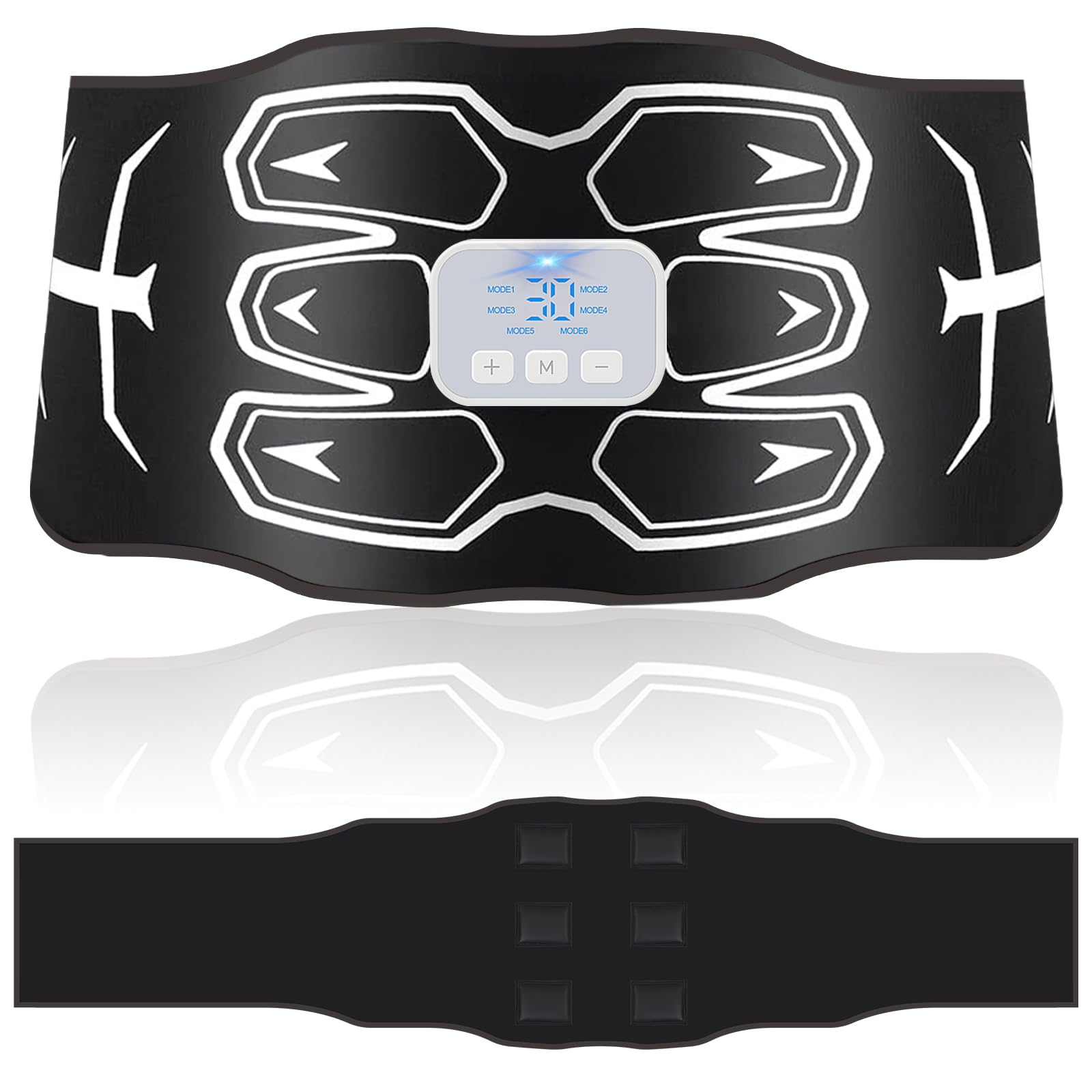 Electrostimulateur Musculaire, ceinture abdominale electrostimulation, Lavable, Coussinet en silicone doux pour la peau, Pas besoin de remplacer, 6 modes, 30 niveaux, stimulateur musculaire, Unisexe
