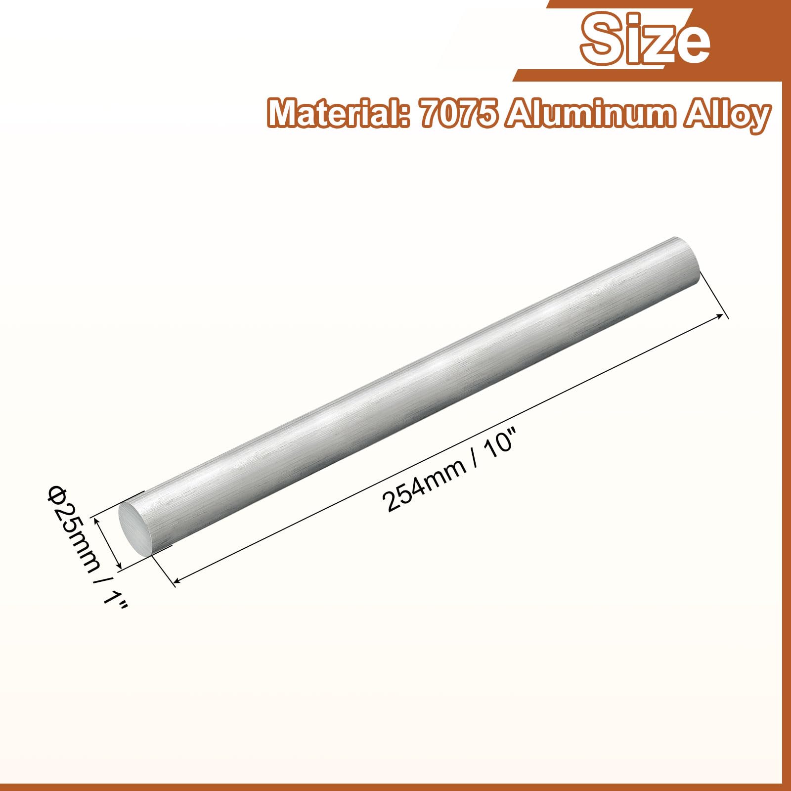 QUARKZMAN Varilla Redonda De Aluminio De 1"(25mm) De Diámetro, 10"(254mm) De Longitud, Varilla Maciza De Aluminio 7075 Para Torneado, Para Industria Construcción Manualidades DIY