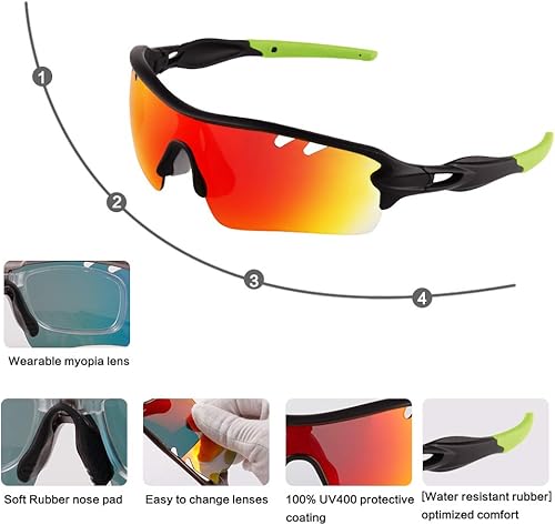 Miniatura 2 de Gafas de sol deportivas polarizadas para hombres y mujeres con 5 lentes intercambiables para correr, béisbol, golf, conducir