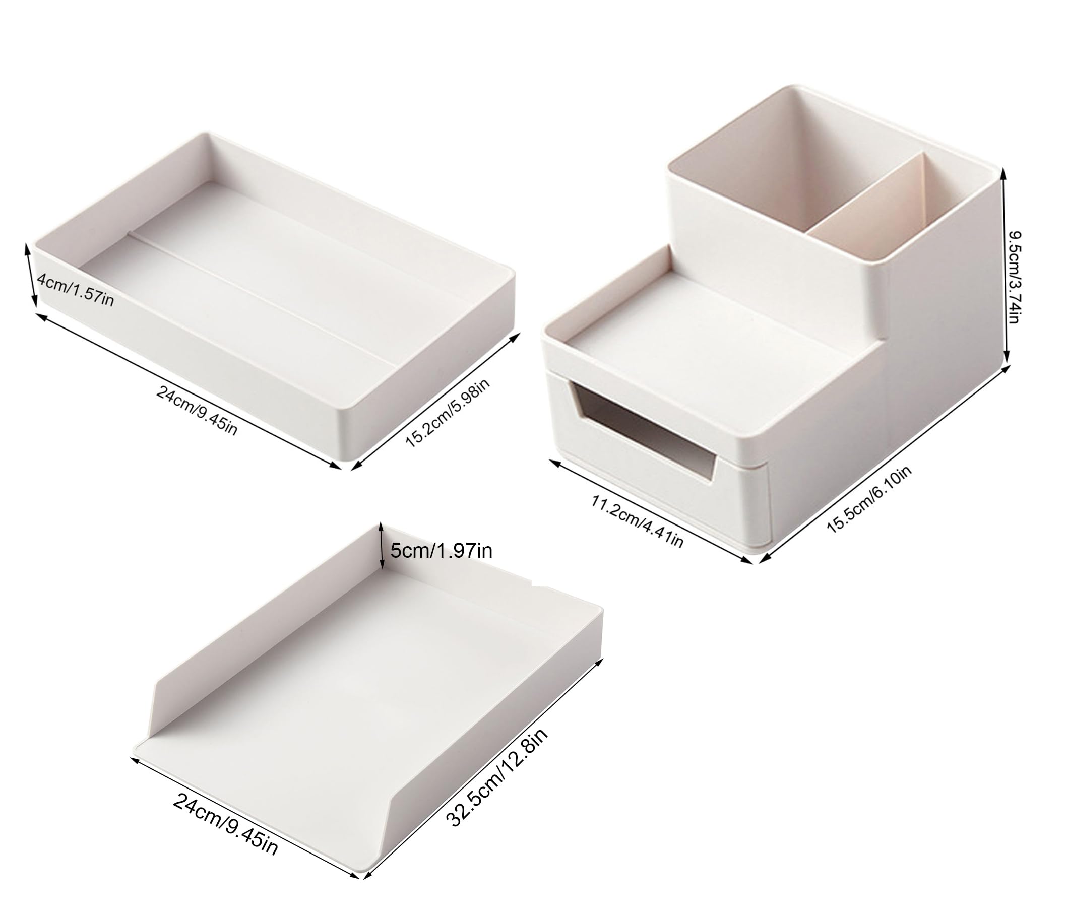 House of Quirk Portapenne, vassoio portadocumenti formato A4, con cornice per dati, cassettiera, mensola, portapenne, per studenti, set di cancelleria (set da 3, bianco)