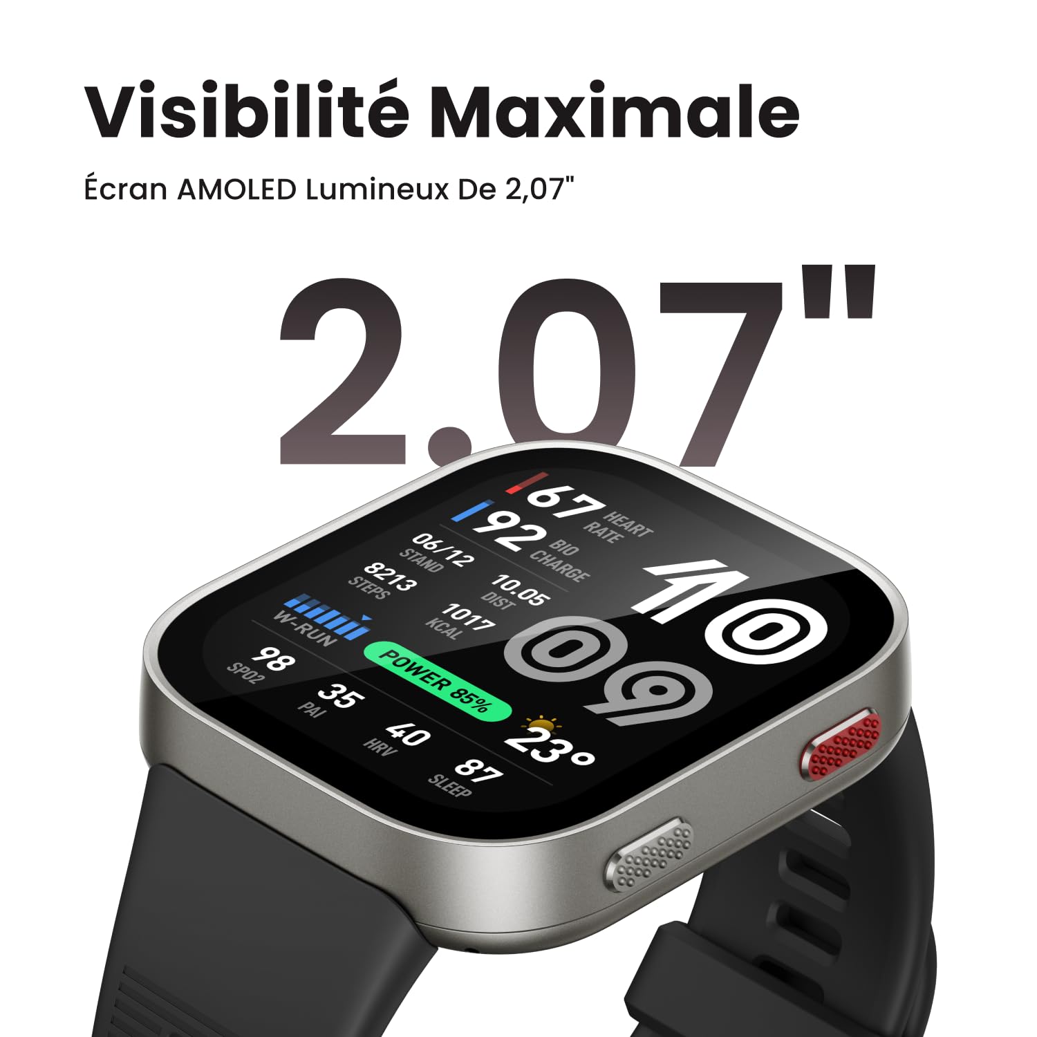Amazfit Bip Max 50 mm Montre Connectée Écran AMOLED 2,07" Autonomie 20 Jours GPS Cartes 4 Go Stockage Tracker d'Activité 150+ Sports HYROX Android iPhone