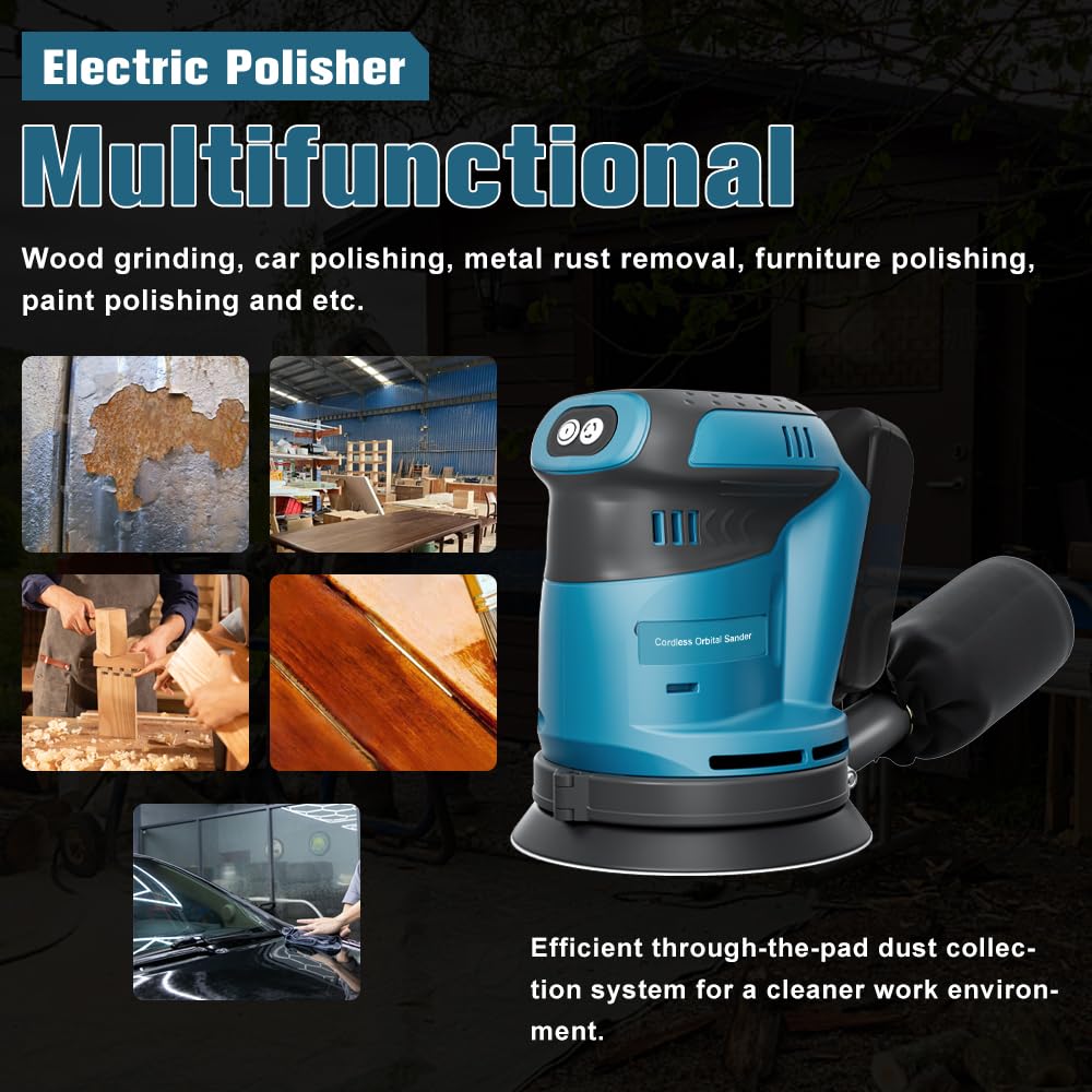 Akku Exzenterschleifer für makita 18V Akku (Akku nicht), Kabellose Elektroschleifer für die Holzbearbeitung, Metallverarbeitung, Lackentfernung, Rostentfernung, Autopolitur, Heimwerken usw