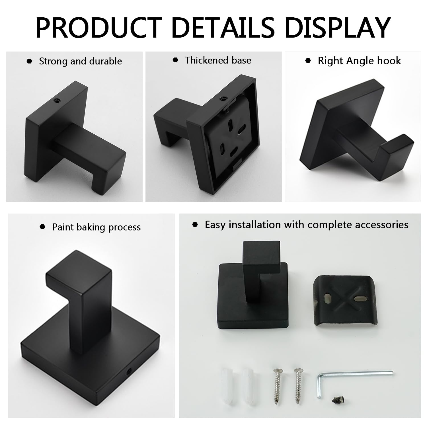 5 stuks badjashaken, van roestvrij staal, universele haken, ruimtebesparend, handdoekhaken voor badkamer, badjas, douche, voor badkamerradiator (zwart