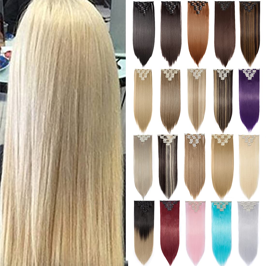 Clip in Full Head Hair Extensions 8 pieces/set Synthetic