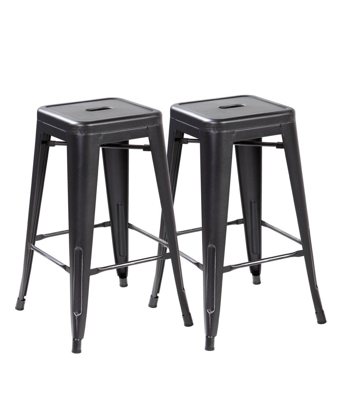 eurosports Tolix Style Chair 3001-ABS-2 Backless Metal Bar Stools Chair, Set of 2 Antique Black Silver 26 inches