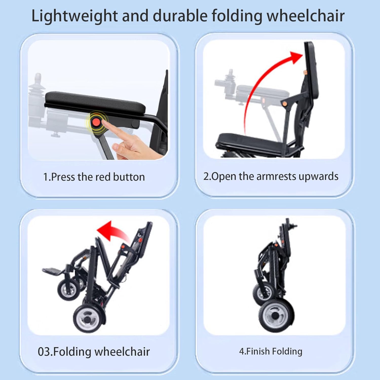 Silla De Ruedas Eléctrica Sillas De Ruedas Ligeras Plegables para Adultos Silla De Ruedas Eléctrica para Ancianos Y Discapacitados, Black, DZ-10