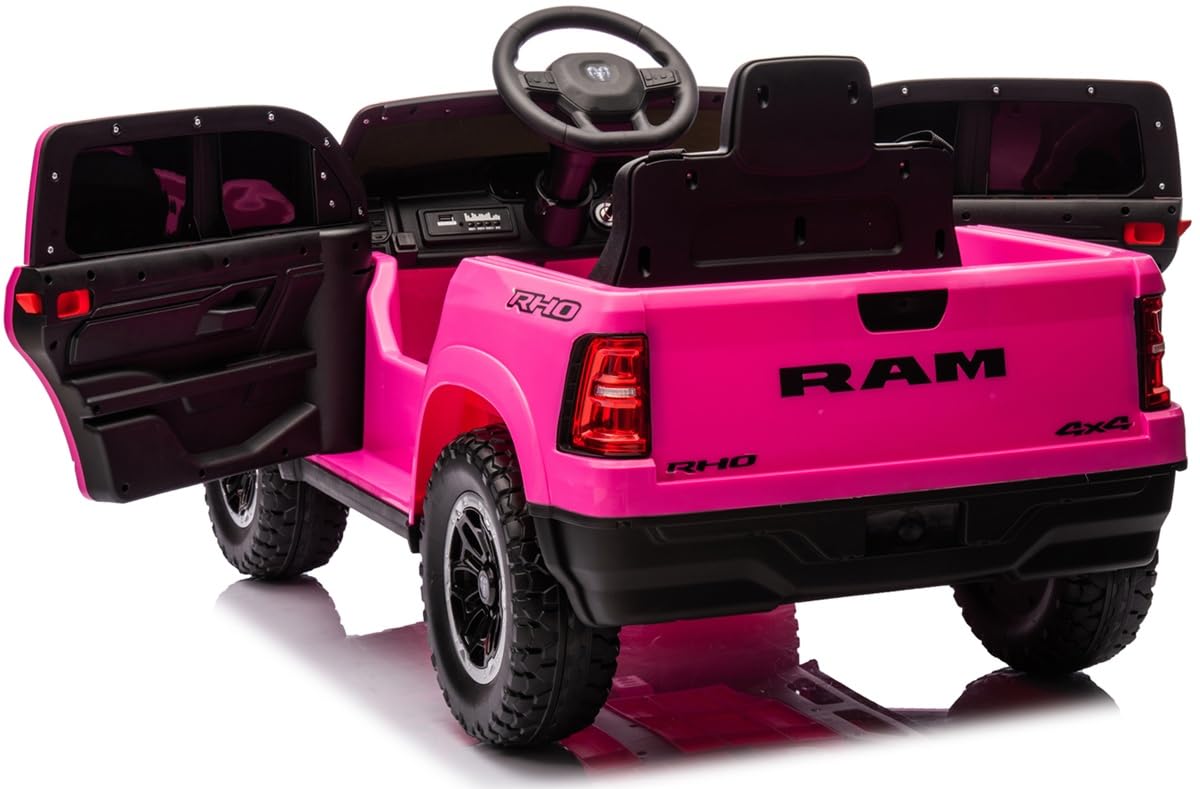 Playhouse Dodge RAM 1500, 2 Motoren - 90W, Bluetooth, Schlüssel, 4 Stoßdämpfer, Eva Räder, 12V 9ah, Fernbedienung, Kinderauto Kinderfahrzeug Kinder Elektroauto (Rosa)