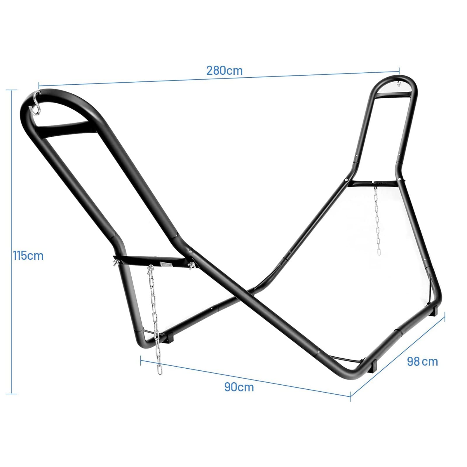 COSTWAY Soporte Hamaca de Metal, Soporte Hamaca Colgante Carga hasta 200kg, Soporte para Hamaca de 280 x 98 x 115 cm, Soporte Hamaca Jardin Exterior para Patio y Jardín (Solo Soporte, Sin Hamaca)