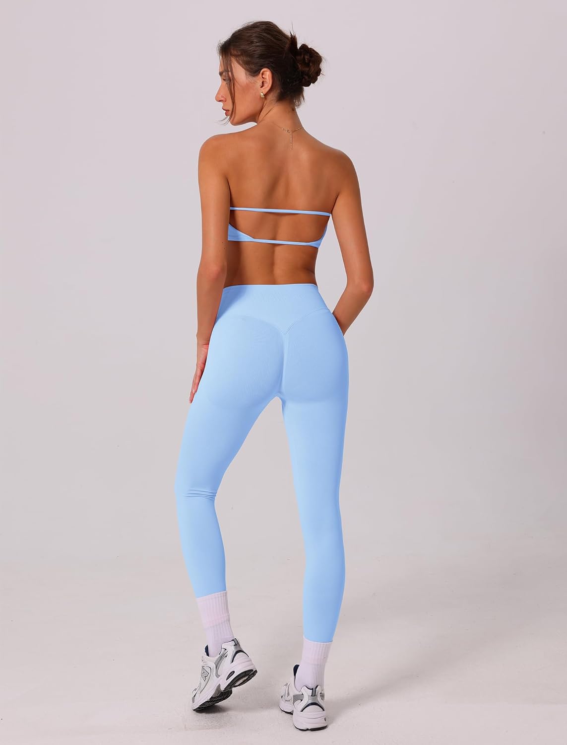 ABOCIW Workout Sets for Women 2 Piece Seamless Bandeau Sports Bra Scrunch Butt Liftinf High Waist Leggings Gym Sets - Image 5