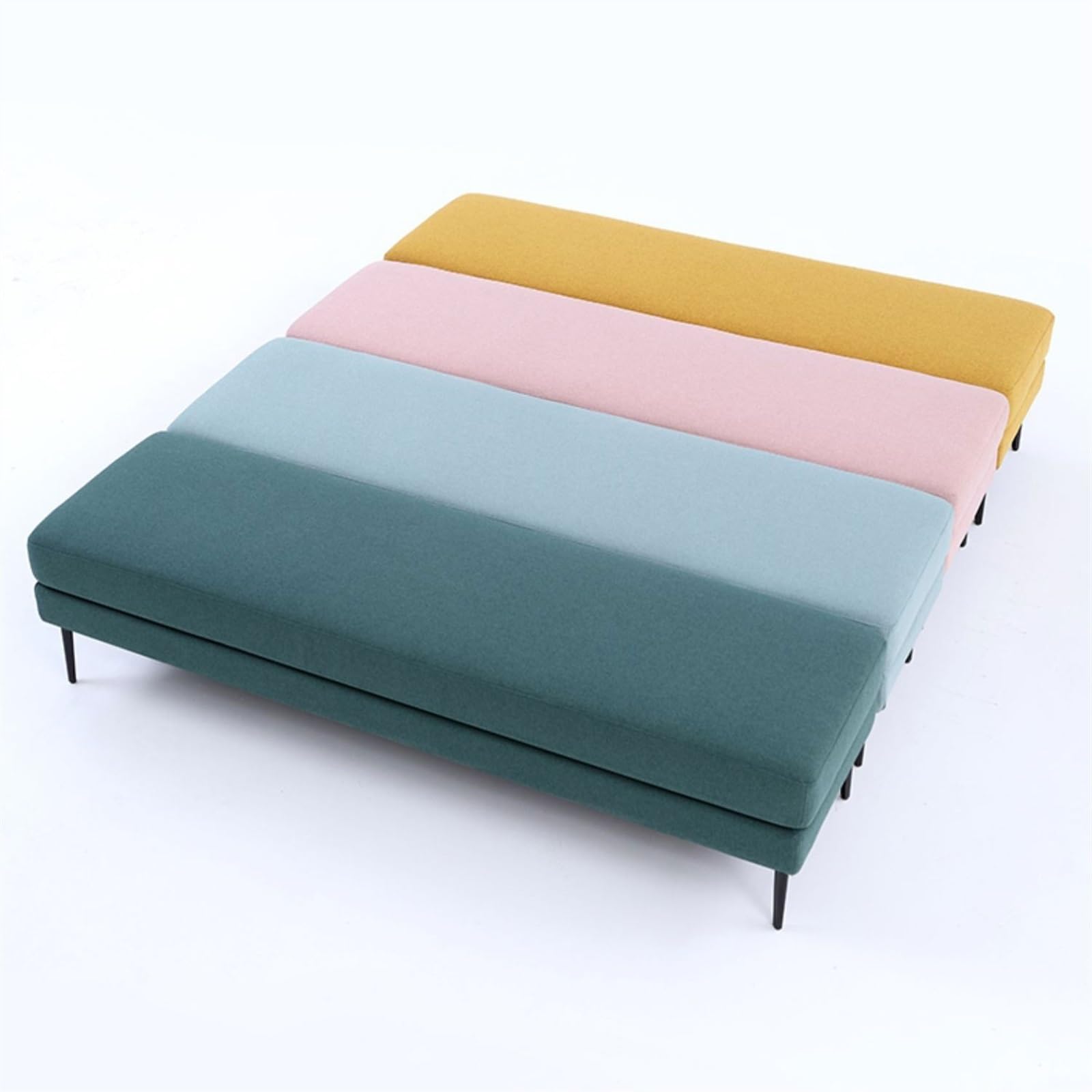 Panchina letto moderna in tessuto blu per soggiorno e camera da letto, design semplice, 100 x 50 x 43 cm, perfetta per sedersi e rilassarsi, elegante complemento d'arredo per la casa