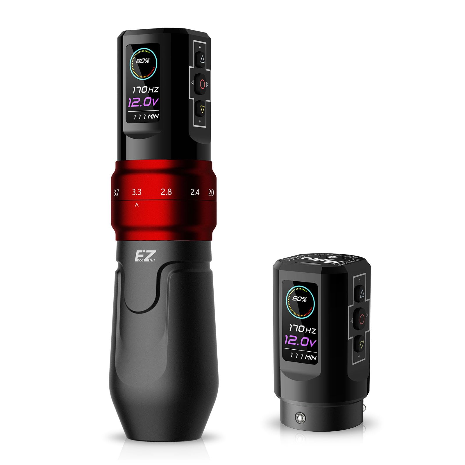 EZ P3 Pro Wireless Tattoo Machine - 6 Strokes 2.0, 2.4, 2.8, 3.3, 3.7, 4.2mm Bluetooth Tattoo Machine Pen with 2pcs 1600mAh Battery Power OLED Digital Display Tattoo Gun (Matte Red)
