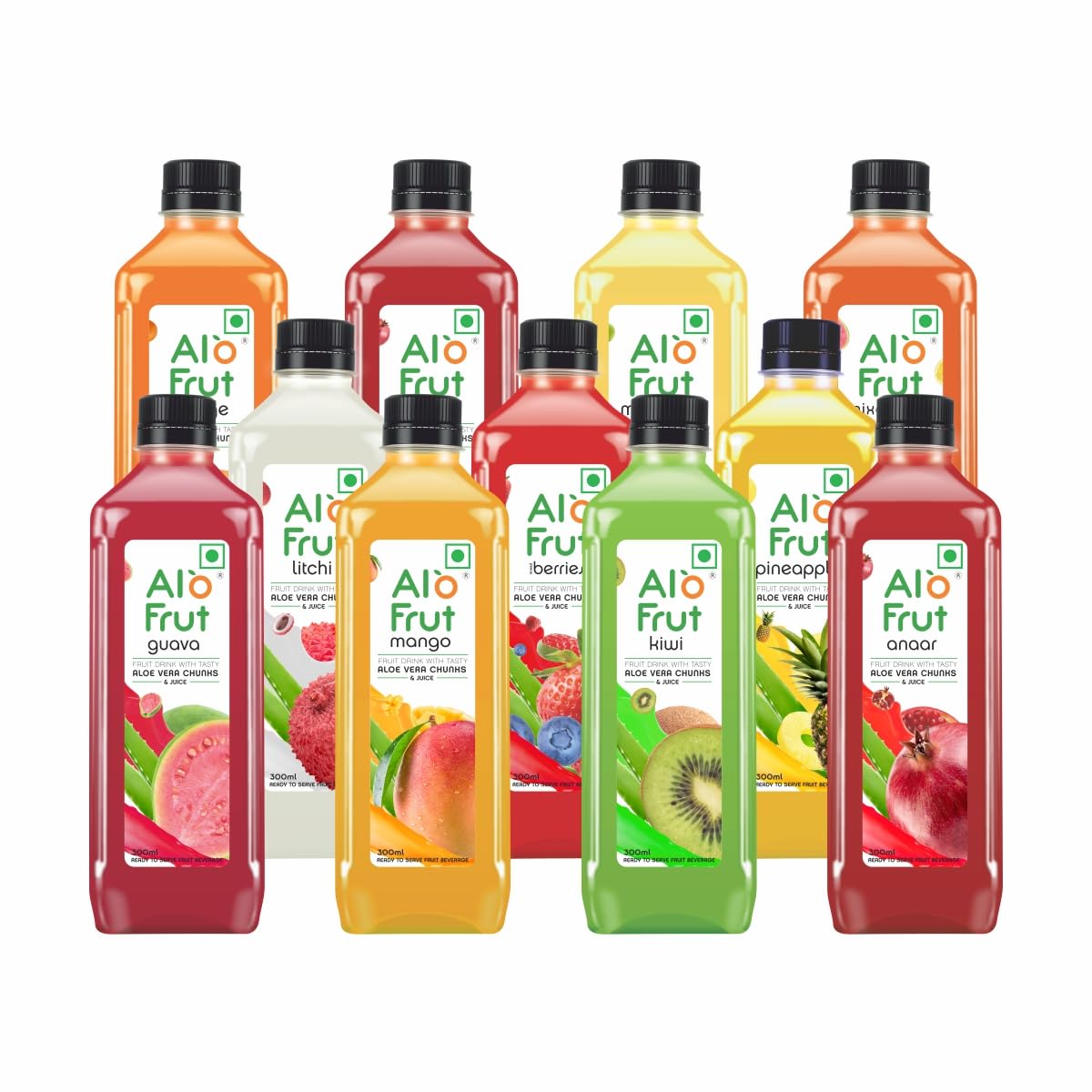 Alo frut Fruits Drink with Tasty Aloevera Chunks & Juice 300 ml - Pack of 24 | Goodness of Fruits and Aloevera | Ready-to-Serve Fruit Juice | Fruit Juice Combo Pack
