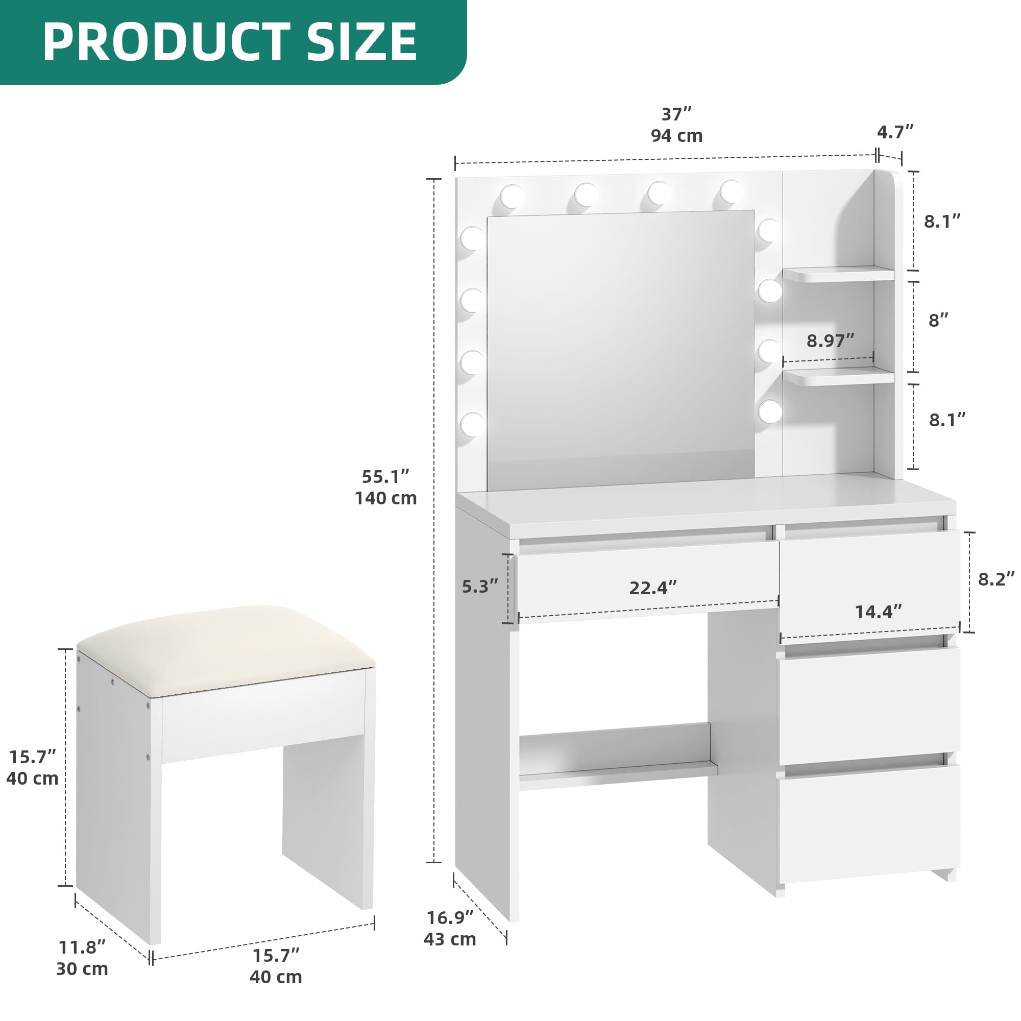 YITAHOME Make-uptafel met ledverlichting, 3 kleuren met instelbare helderheid, kaptafel met spiegel voor make-up, make-uptafel met stopcontact, 11 laden, modern, zwart YITAHOME Make-uptafel met ledverlichting, 3 kleuren met instelbare helderheid, kaptafel met spiegel voor make-up, make-uptafel met stopcontact, 11 laden, modern, zwart