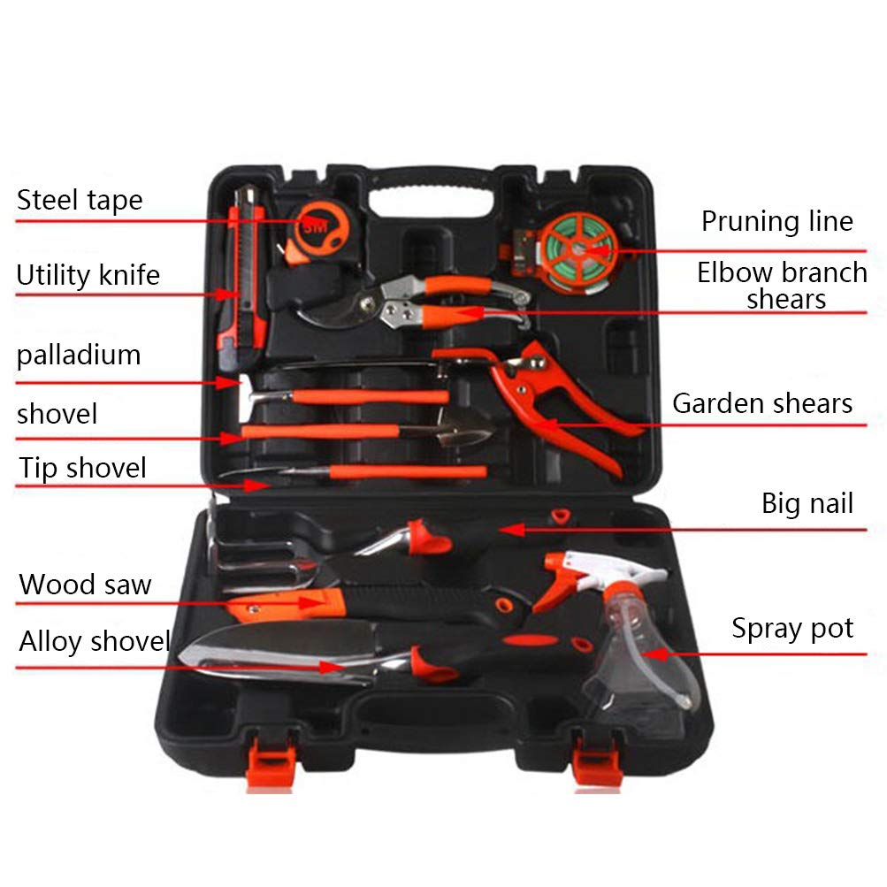 Ensemble d'outils de jardinage 12 pièces, outils de soins botaniques, avec valise, y compris couteau d'élagage, sécateur à la truelle, élagage, râteau de jardin - cadeau de jardinage