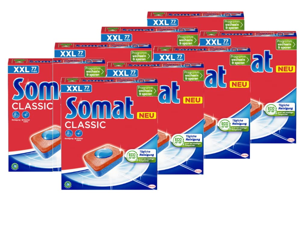 Somat Classic Spülmaschinen Tabs (8x77 Tabs), Geschirrspül für eine kraftvolle Reinigung, Spültabs hinterlassen strahlend Geschirr sogar bei niedrigen Temperaturen; Anzahl Der Teile: 11, 616.0 stück
